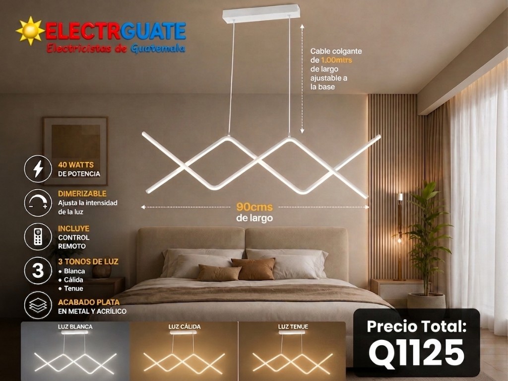 COLGANTE ELEGANTE PREMIUM 40W 3 TONOS DE LUCES 110V