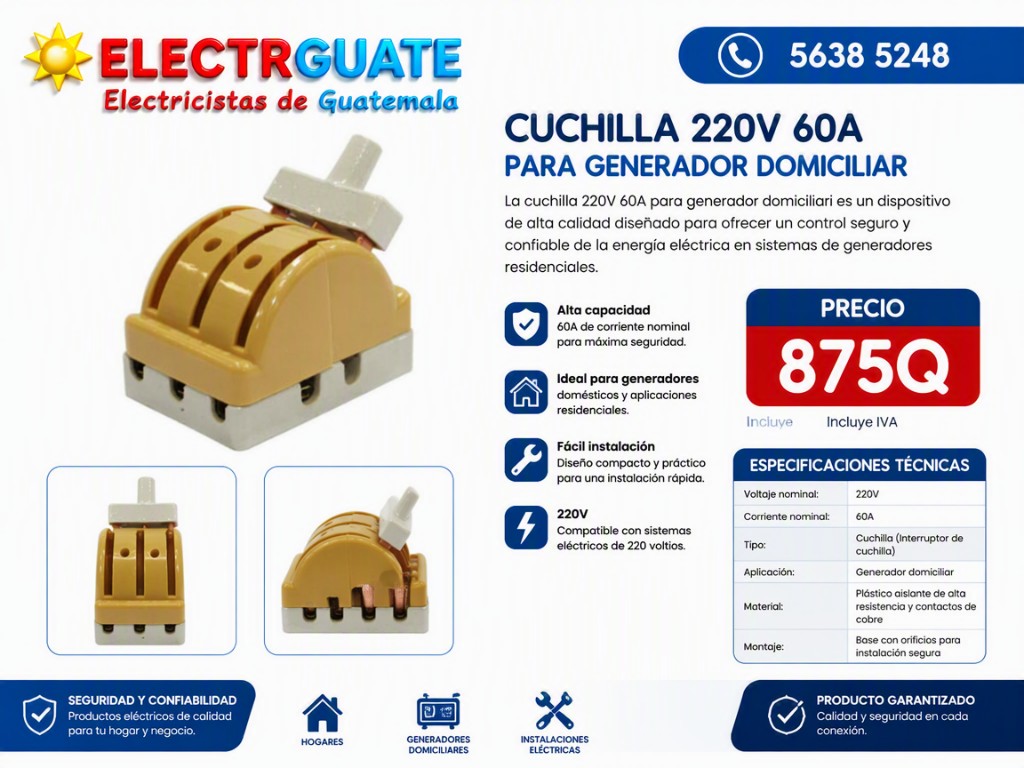 CUCHILLA 220V 60A DOMICILIAR DE PORCELANA