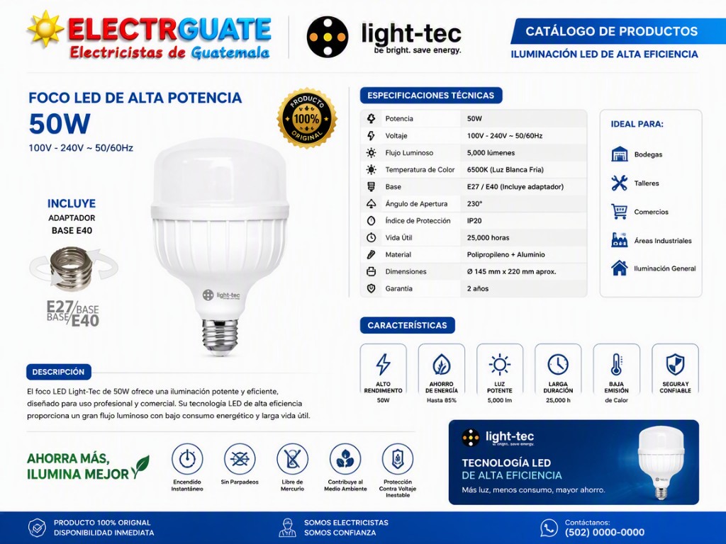 FOCO LED DE ALTA POTENCIA 110V/220V  50W