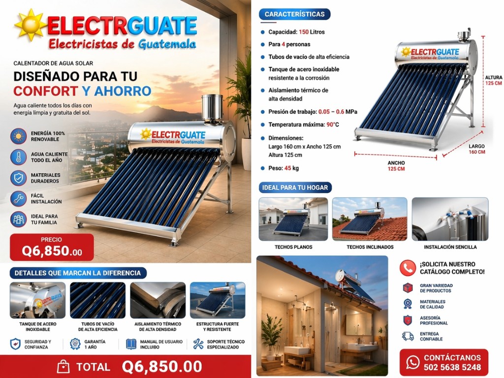 CALENTADOR SOLAR 5 PERSONAS 90 GRADOS