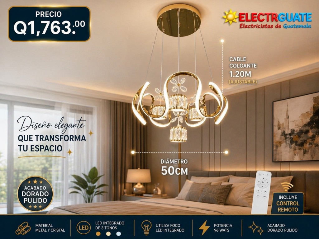 COLGANTE ELEGANTE PREMIUM 78W 3 TONOS DE LUCES  CRISTAL