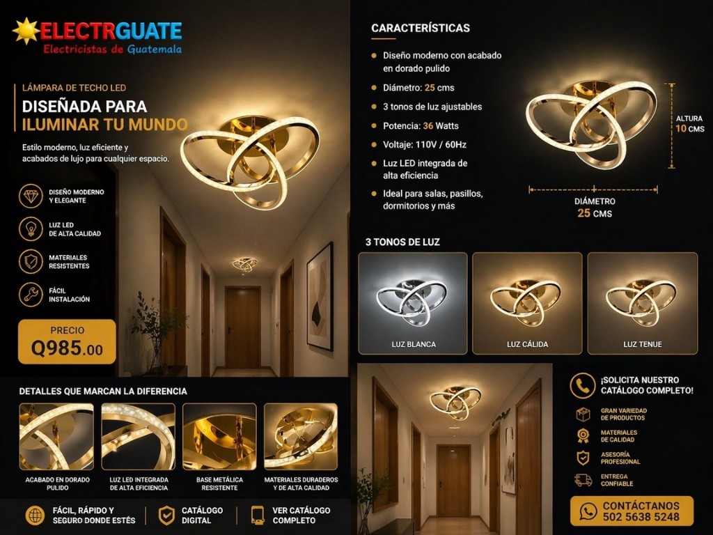 LAMPARA ELEGANTE PREMIUM 36W  BASE DORADO