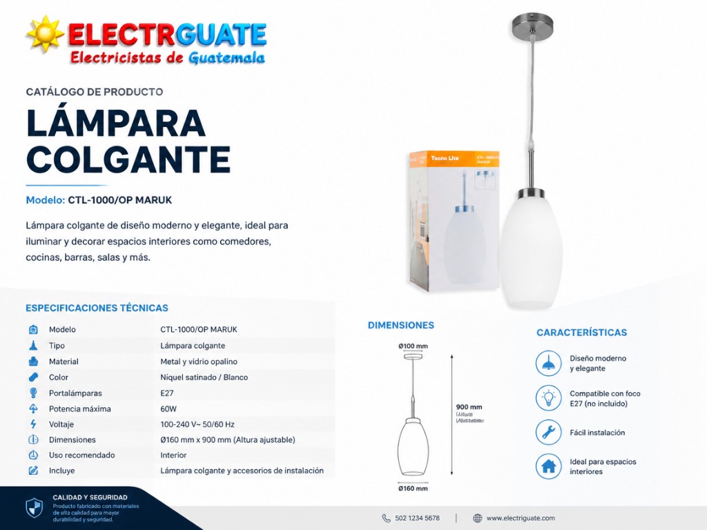COLGANTE ELEGANTE TECNOLITE  CRISTAL 110V COLOR BLANCO