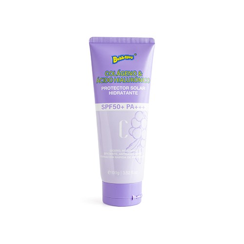 Bubbausu protector solar colageno y acido hialuronico lila