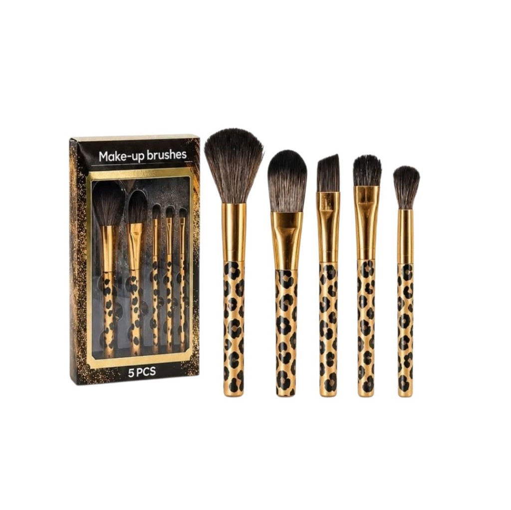 Set brochas maquillaje leopardo 5 pcs