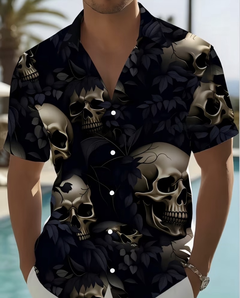 CC01 Camisa calaveras azul
