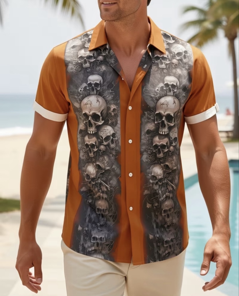 CC28 Camisa Marrón con franjas de calavera