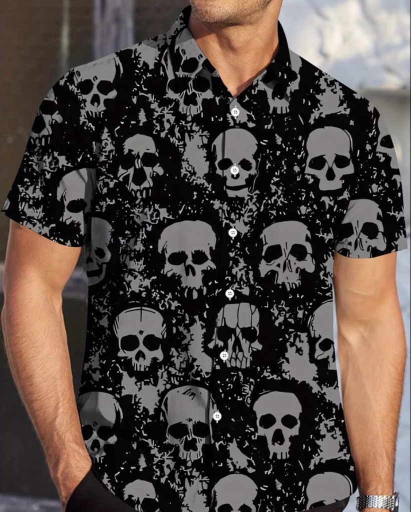 CC29 Camisa negra con calaveras grises