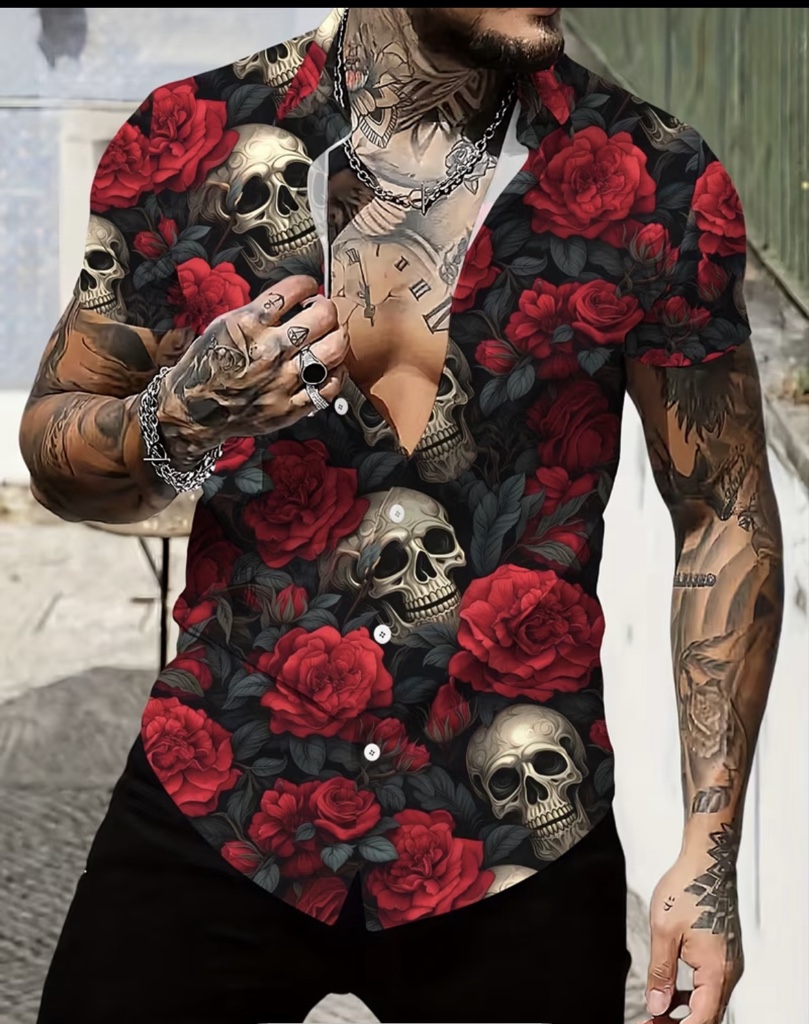 CC31 Camisa Rosas rojas de calavera