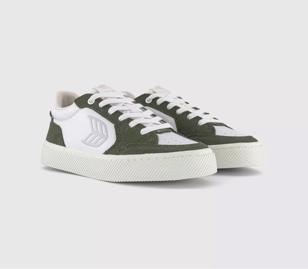 Valley Trainers Leather Suede White Bronze Green Ice