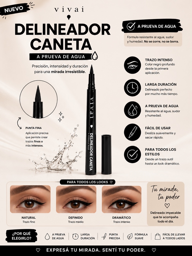 Vivai delineador caneta negro