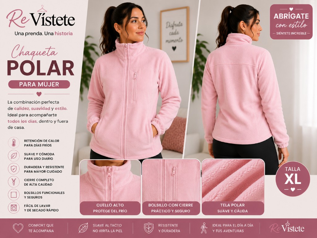 A35. Chompa polar rosa colombiana, Talla Ideal XL