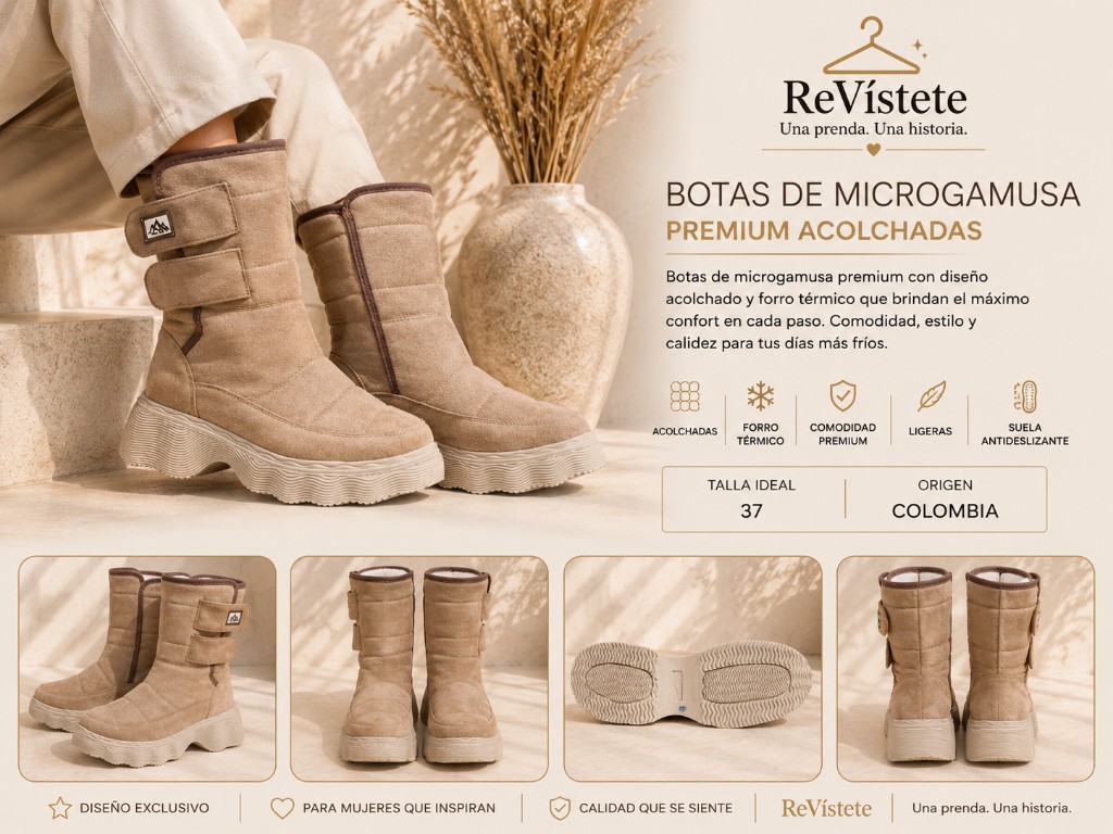 A5. Botas microgamusa premium colombianas, Talla ideal 37