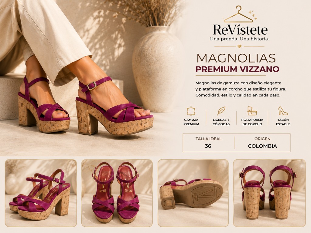 A6. Magnolias Vizzano morado de gamuza, Talla ideal 36