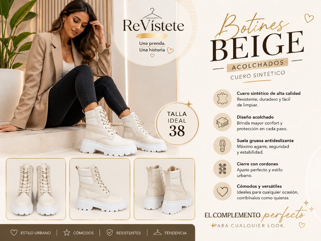A25. Botines beige acolchados colombianos,