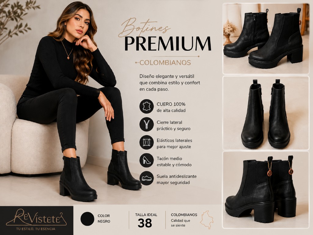 A24. Botines negros colombianos , Marca Bata, Talla ideal 38