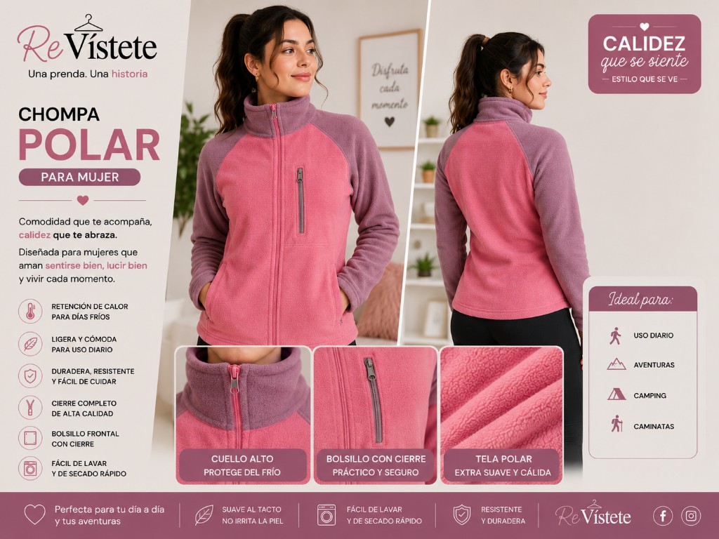 A40. Chompa polar rosa colombiana, Talla ideal S