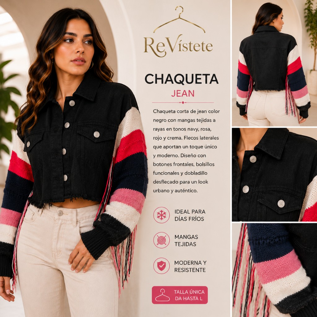 A70. Chaqueta colombiana jean, Talla única ideal para S, M y L