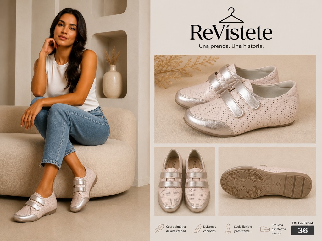 A17. Zapatos plateados rosados brasileros, Talla ideal 36