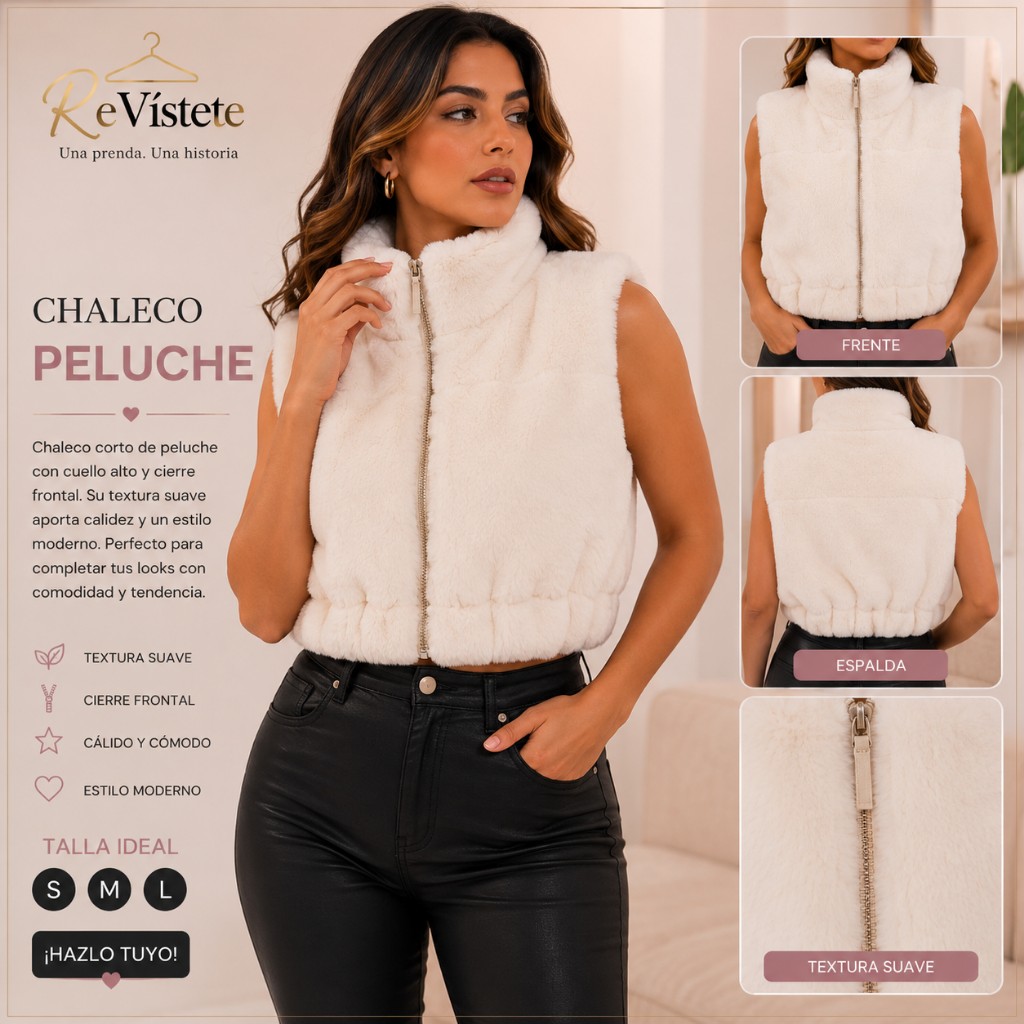 A55. Chaleco de peluche colombiano, Talla ideal para S, M y L