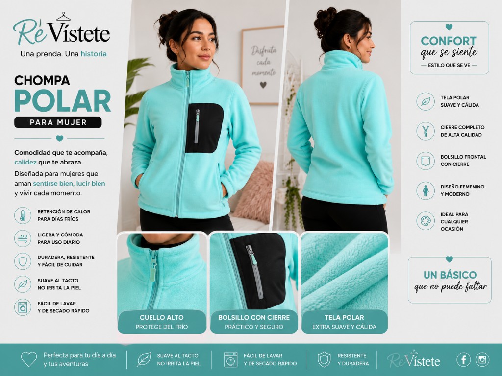 A42. Chompa polar turquesa colombiana, Talla ideal M