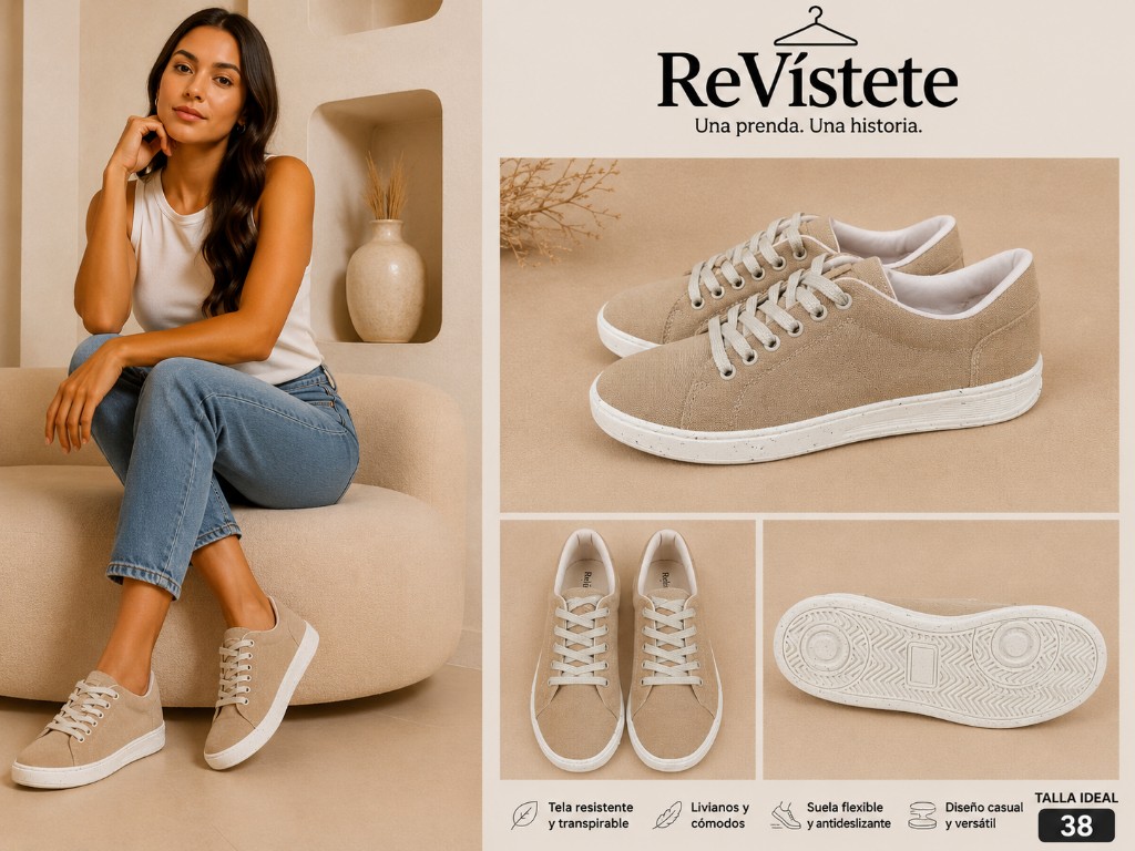A15. Tenis beige colombianos, Talla 38