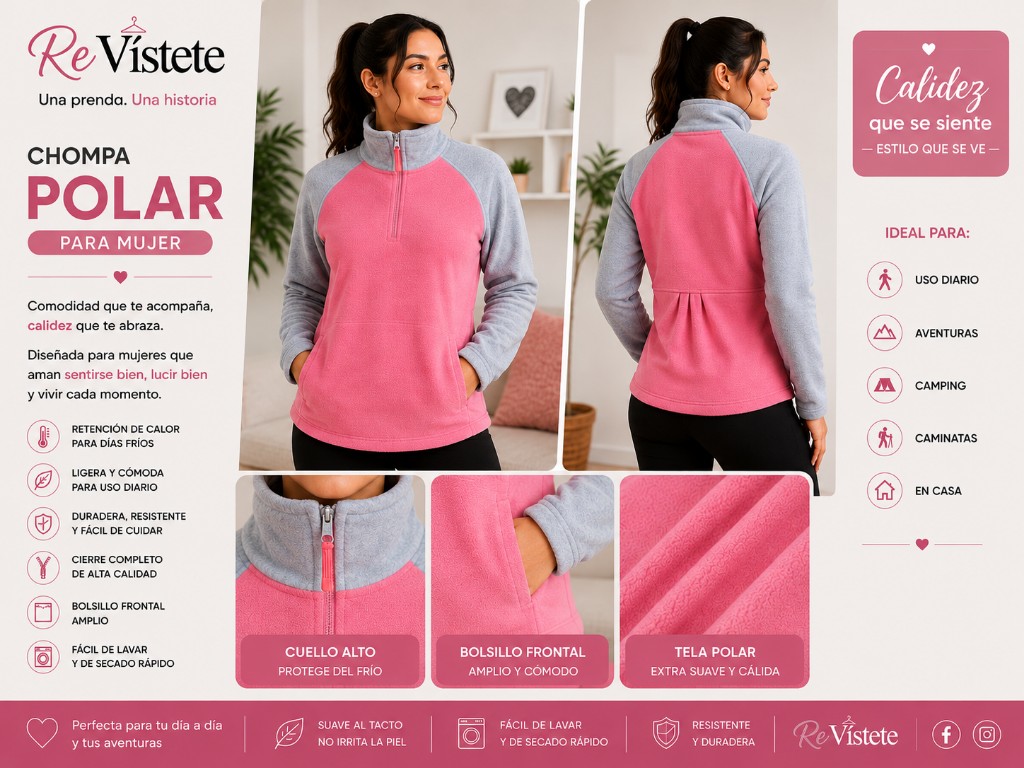 A37. Chompa polar rosa, Talla ideal M