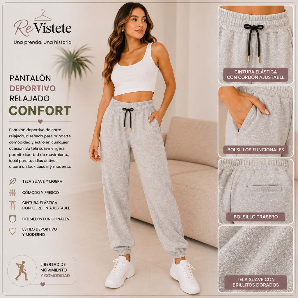 A47. Pantalón deportivo confort colombiano, Talla ideal S y M