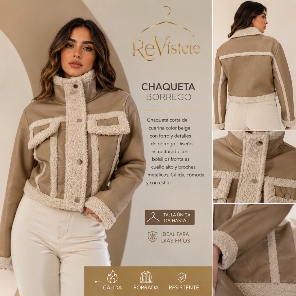 A74. Chaqueta de cuerina colombiana, Talla única ideal para S, M y L
