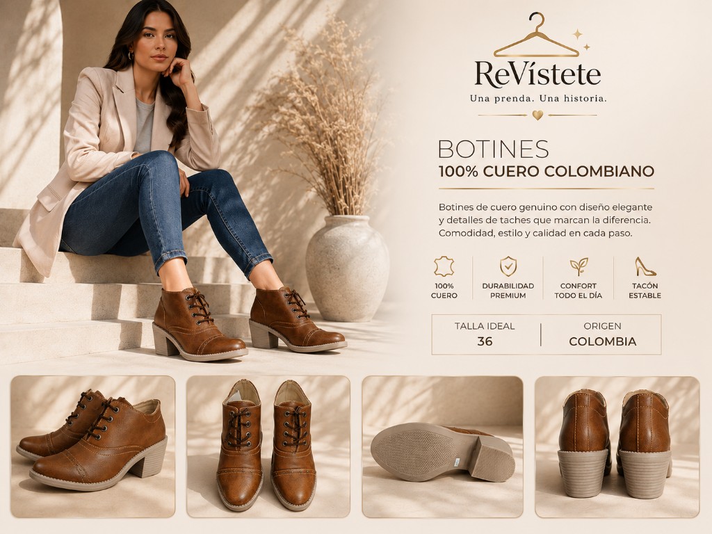 A8. Botines de cuero colombianos, Talla ideal 35