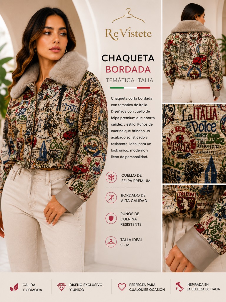 A69. Chaqueta bordada colombiana, Talla ideal para S y M