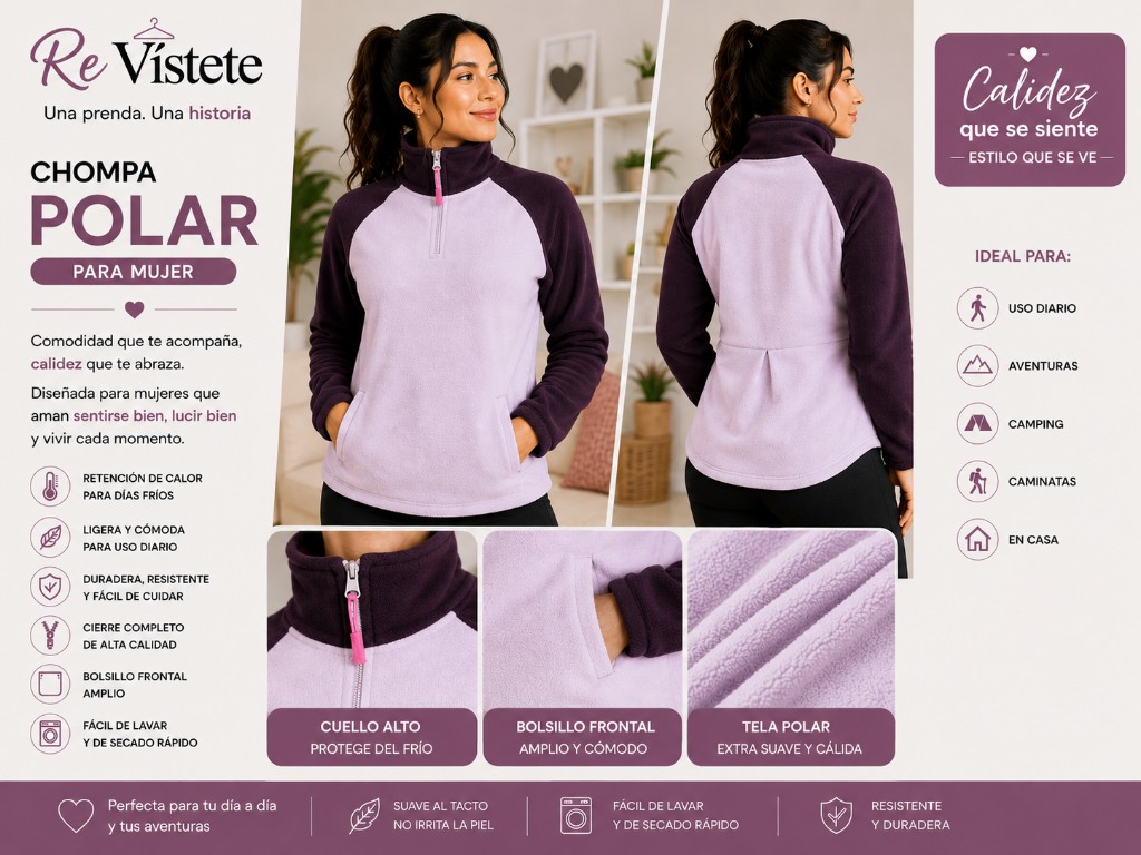 A38. Chompa polar lila y morado colombiana, Talla ideal S