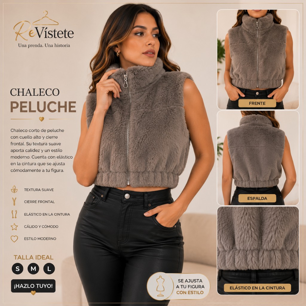A57. Chaleco corto peluche colombiano, Ideal para talla S, M y L