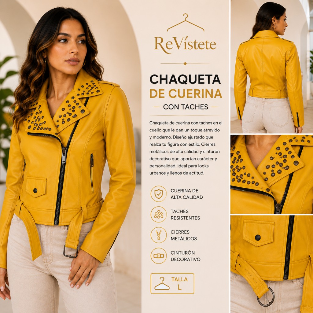 A67. Chaqueta de cuerina mostaza colombiana, Talla ideal para M y L