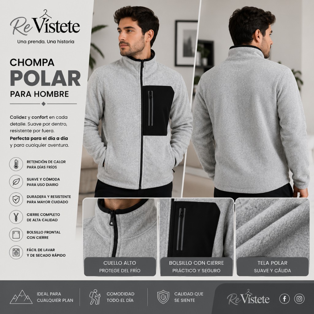 A41. Chompa polar colombiana para hombre, Talla ideal S