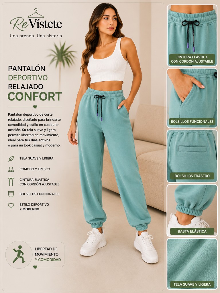 A45. Pantalón deportivo verde agua colombiano, Talla ideal M