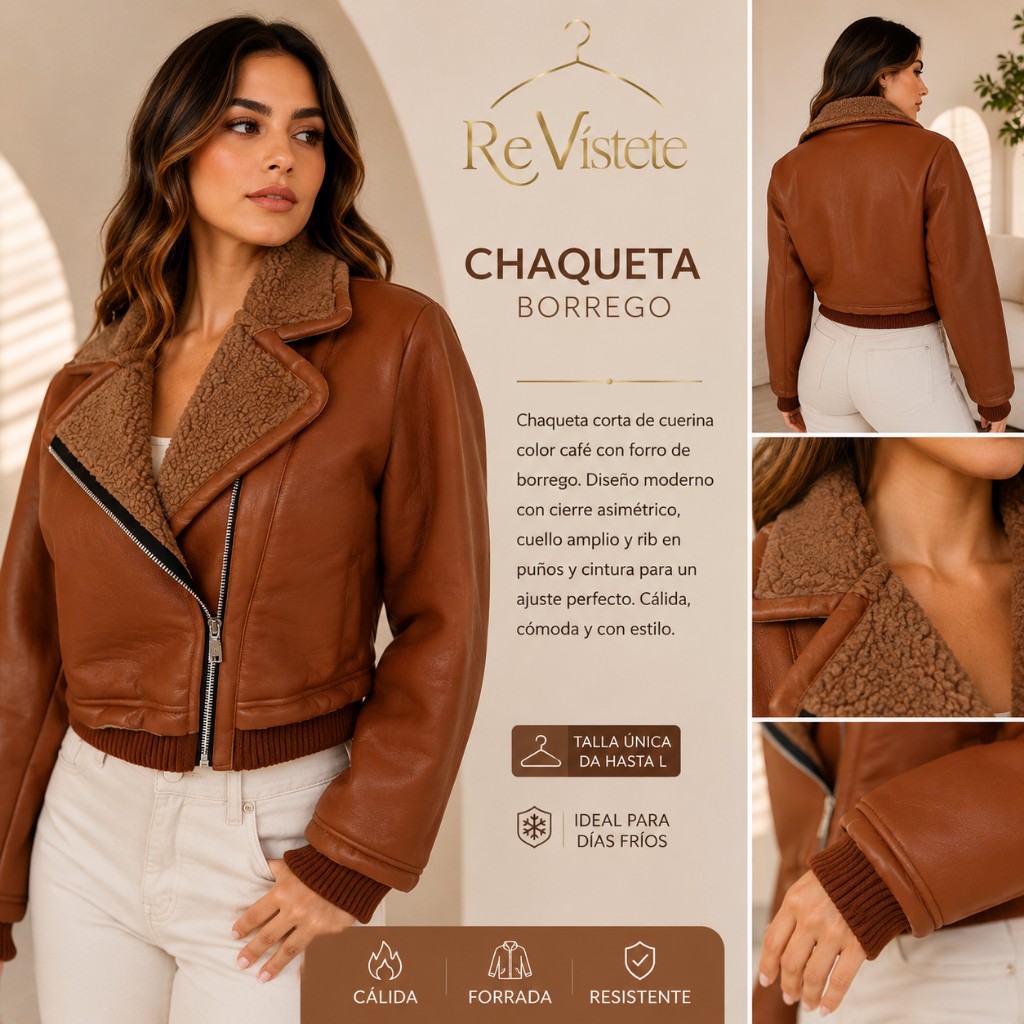 A72. Chaqueta de cuerina colombiana, Talla ideal para S, M y L pequeña