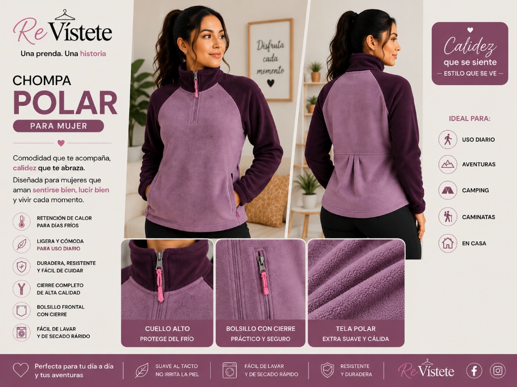A39. Chompa polar morada colombiana, Talla ideal M