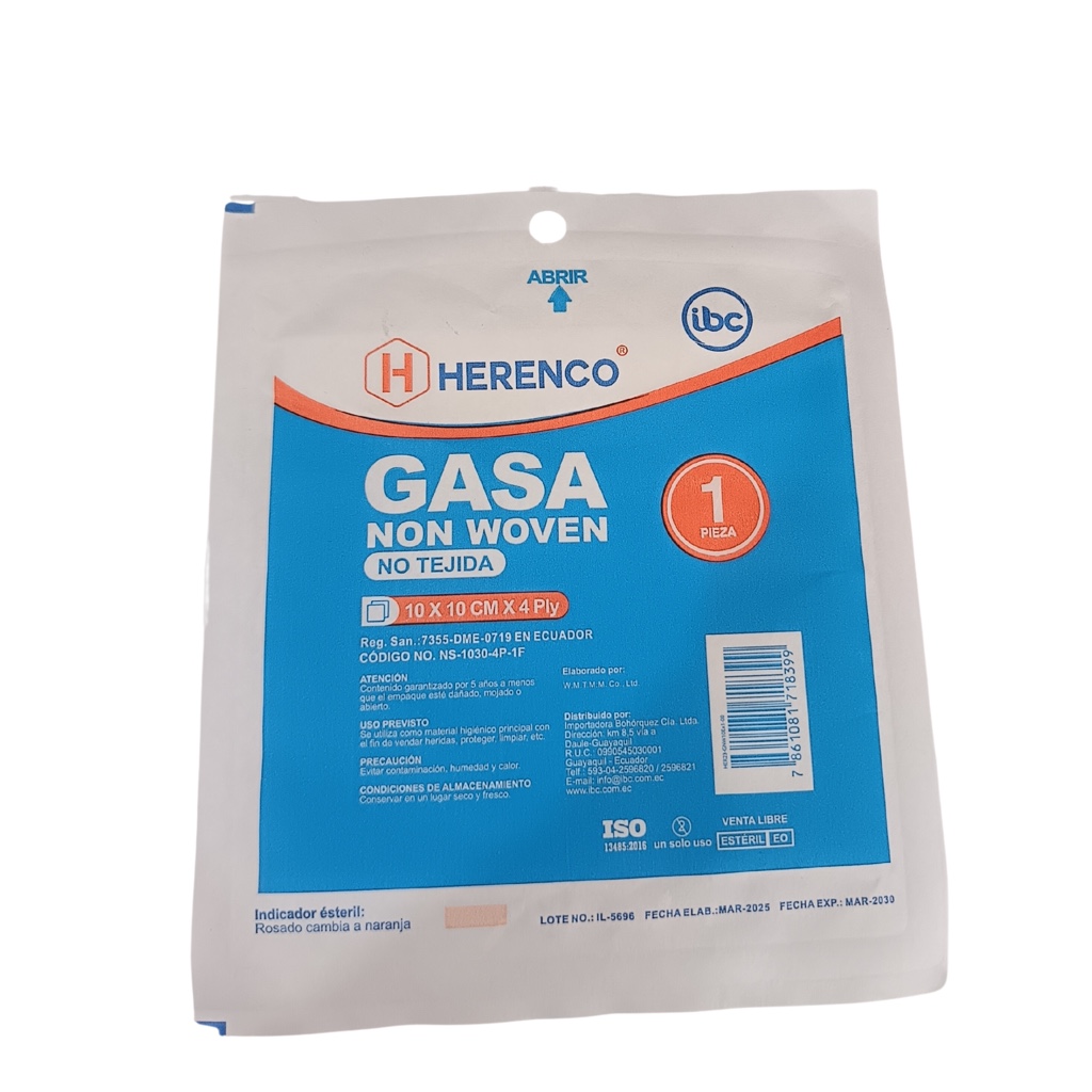 Gasa no tejida 10x10cm estéril