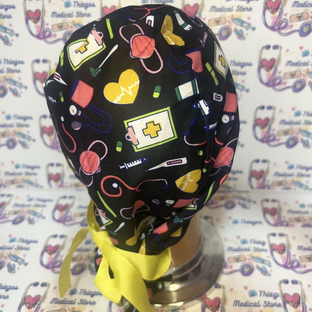 Gorro quirurgico negro estampado