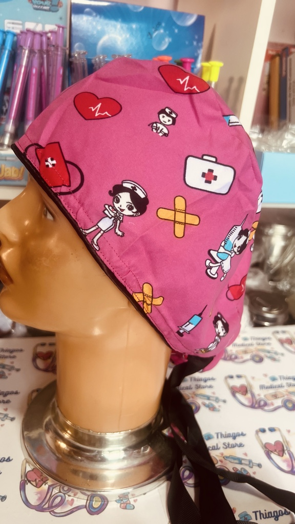 Gorro quirurgico rosado estampado