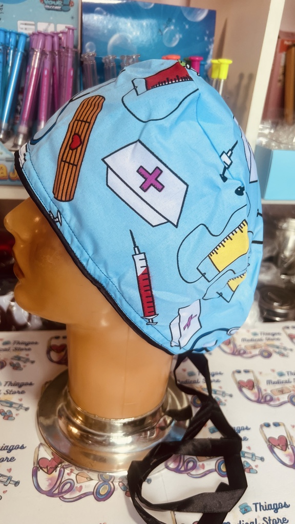 Gorro quirurgico azul estampado