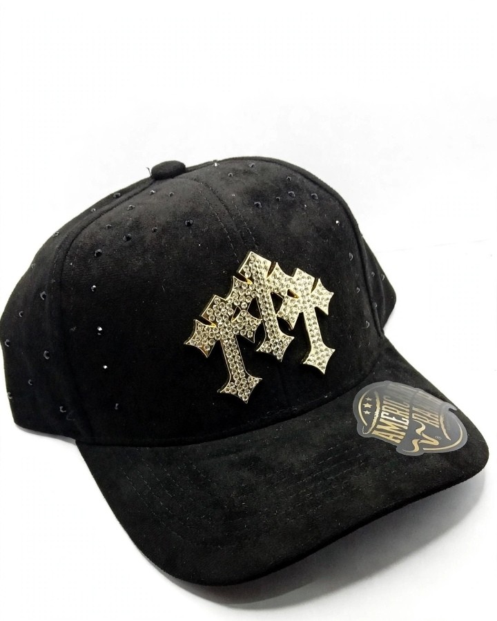 🖤✨ GORRA TRIPLE CRUZ DORADA CON STRASS - BLACK EDITION 🖤✨