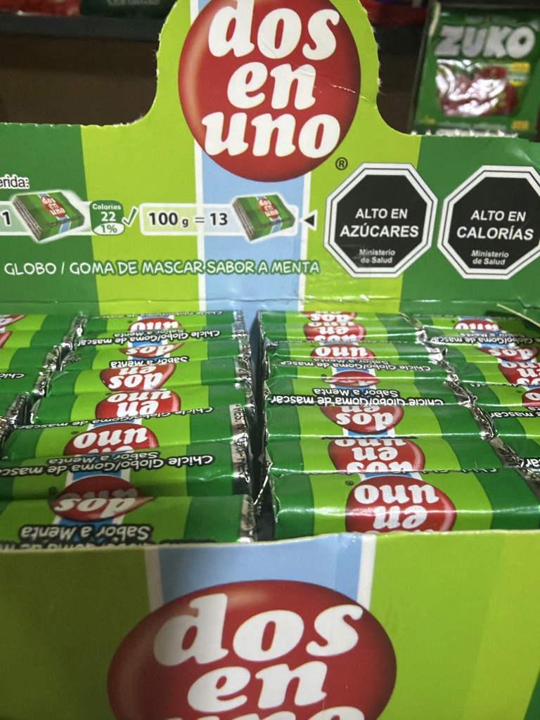 Chicle dos en uno sabor menta