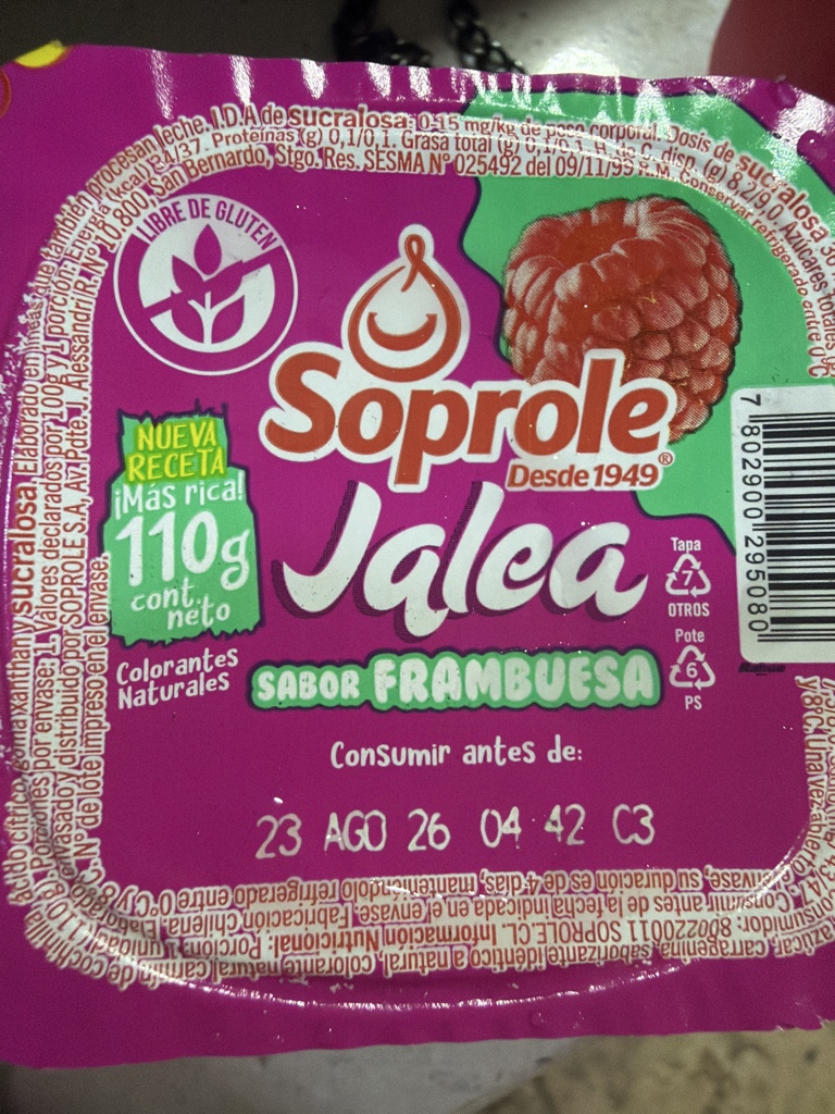 Jalea de frambuesa SOPROLE 110g