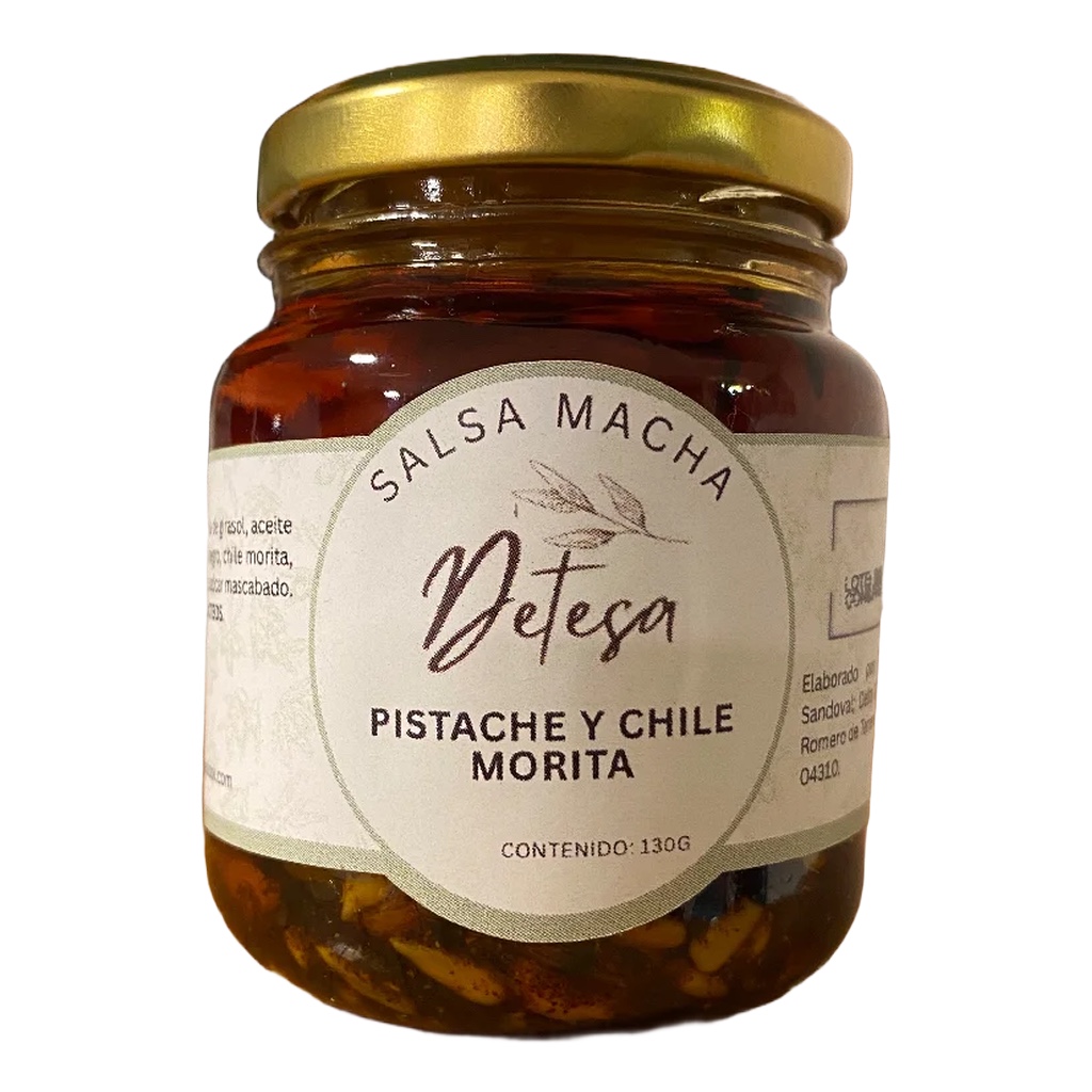 Salsa macha pistache y chile morita