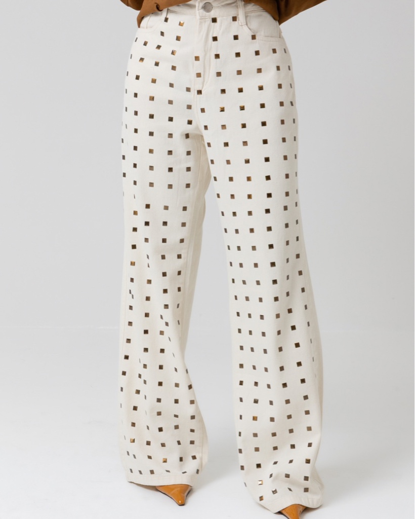 Calça wide leg Off com aplicação