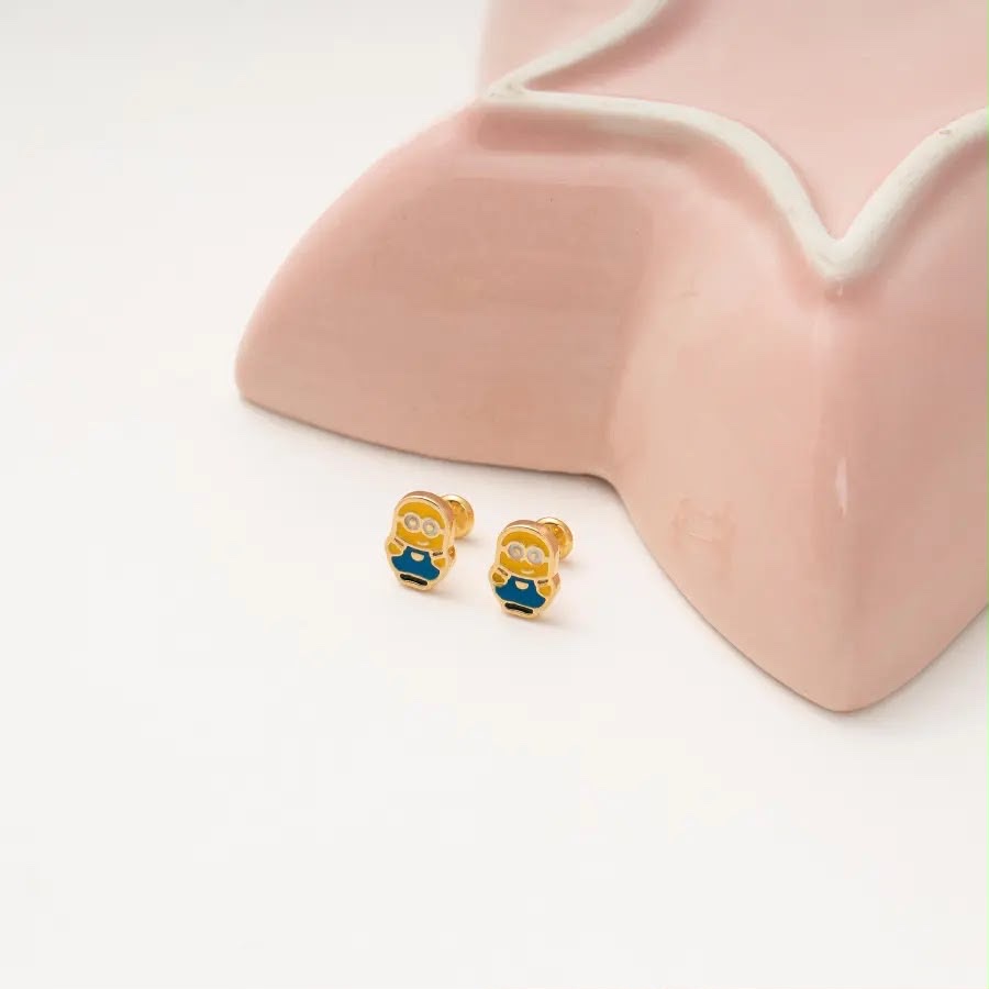 Brinco Baby Banhado Ouro minions am/azul