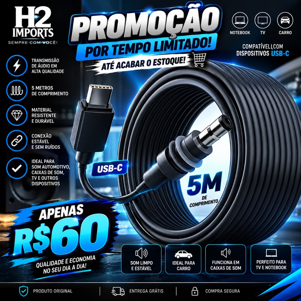Cabo starlink mini 5m 12/24v de carregamento