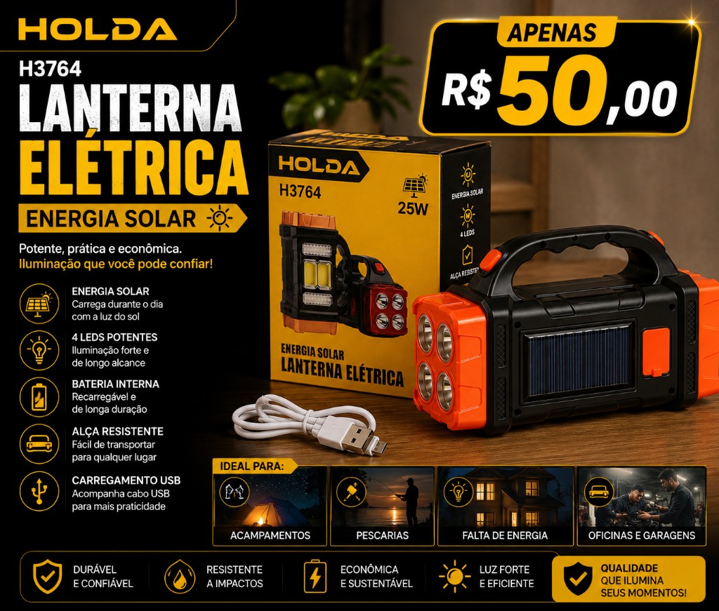 Lanterna holofote painel solar